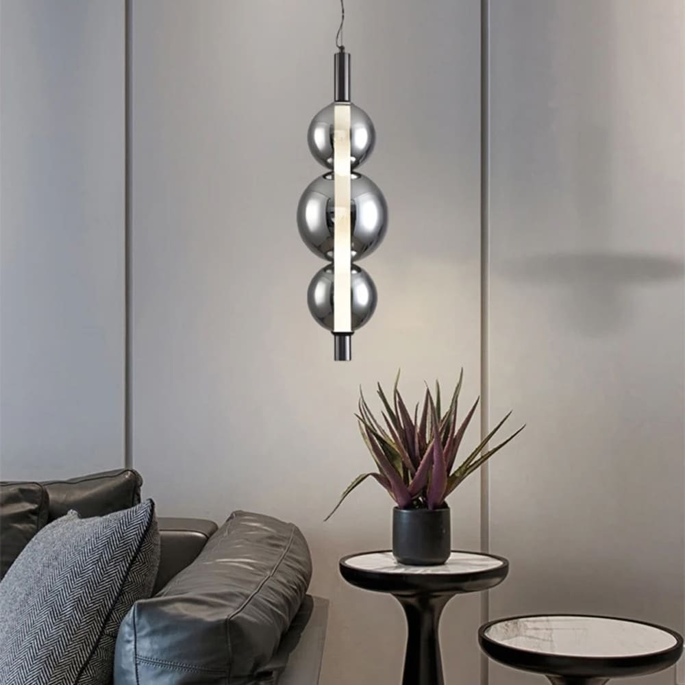 Чорний світлодіодний підвіс із графітовими кульками 65 см | Line F | Арт. NO23/3 BK+GR, фото 1