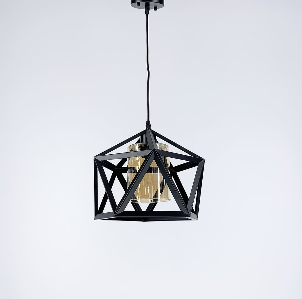 Світильник лофт із бурштиновим плафоном у каркасі чорного кольору Ø 30х28 см | Line F | Арт. 12203/1 BK+AM, фото 1