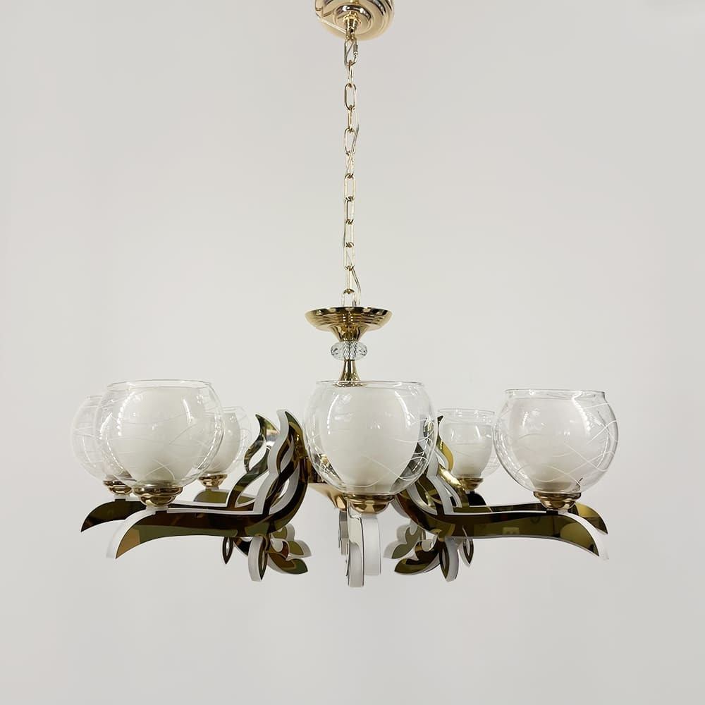 Люстра зі світлодіодним золотим корпусом і 8 подвійних плафонів | Line F | Арт. 81181/8 GD, фото 1