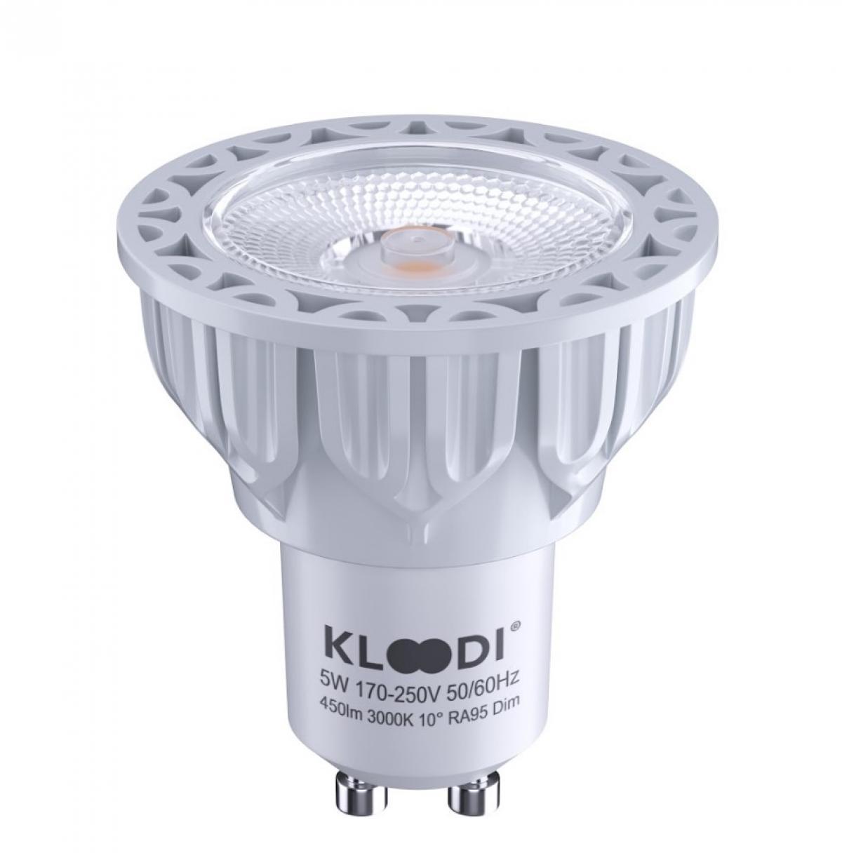 Лампа LED GU10 5WCOB 3000К 450Lm DIM KLOODI KDGU10-QL 5WCOB 3K 60D WH DIM, фото 1