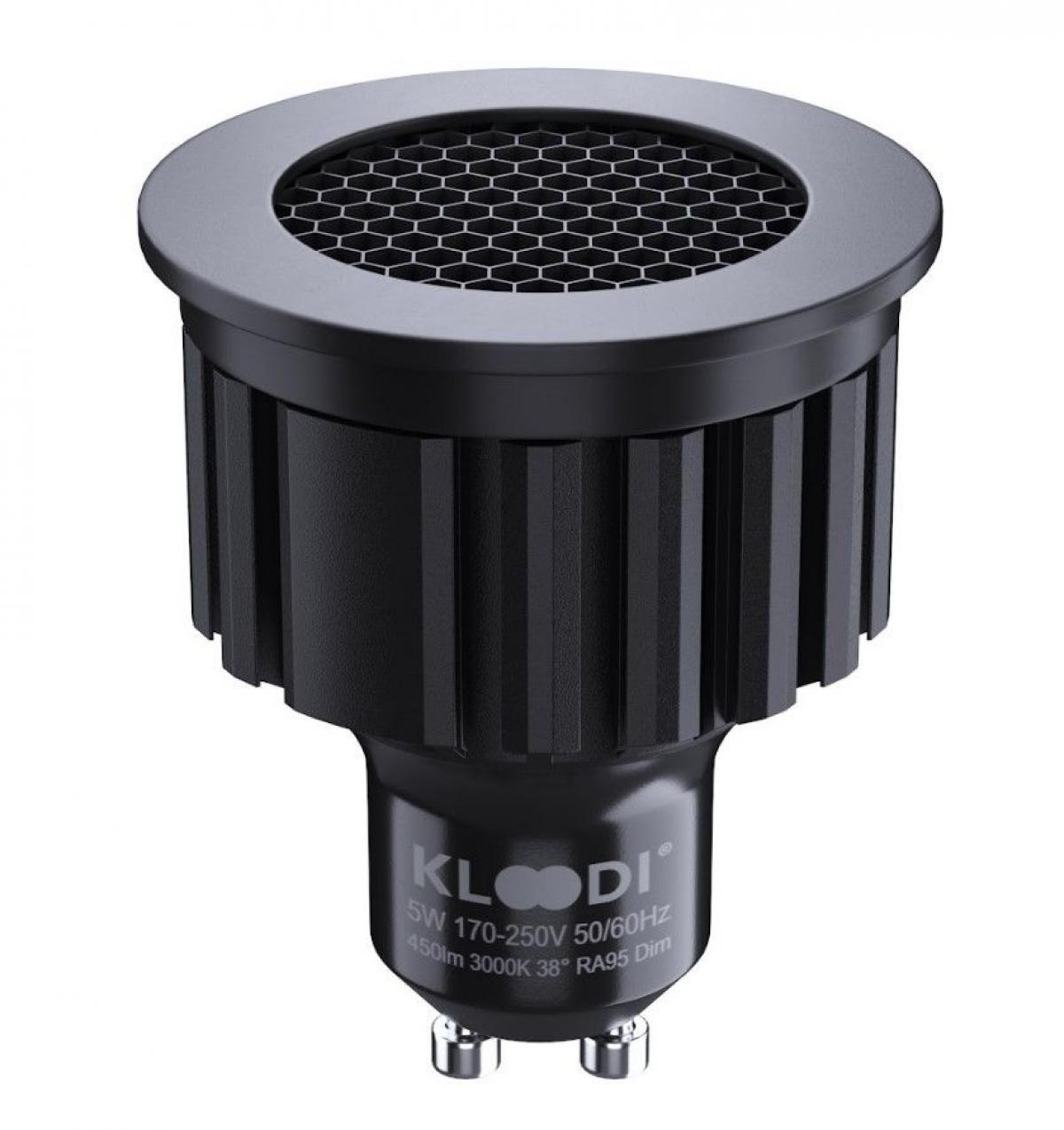 Лампа LED GU10 5WCOB 3000К 450Lm HONEYCOMB FILTER DIM KLOODI KDGU10-HC 5WCOB 3K 36D BK DIM, фото 1