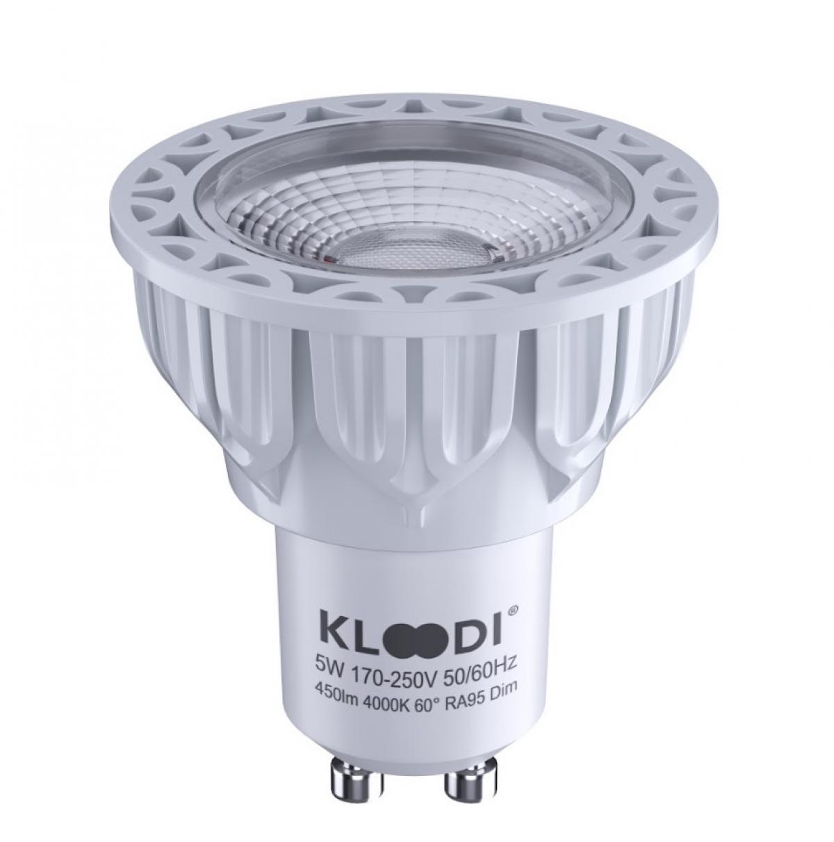 Лампа LED GU10 5WCOB 4000К 450Lm DIM KLOODI KDGU10-QL 5WCOB 4K 60D WH DIM, фото 1