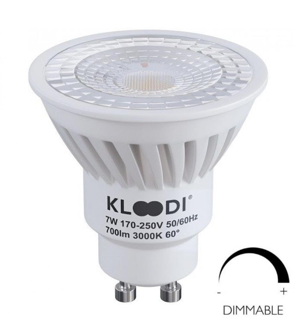 Лампа LED GU10 7W 3000К 700Lm DIM KLOODI KDGU10-7WSMD 3K 60D DIM, фото 1