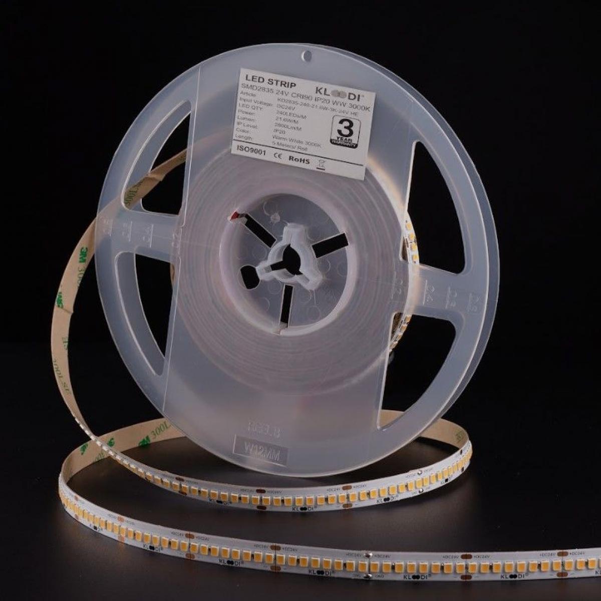 LED Стрічка 21,6W 240LED 3000К 2800LМ IP20 24V KLOODI KD2835-240-21.6W-3К-24V HE, фото 1