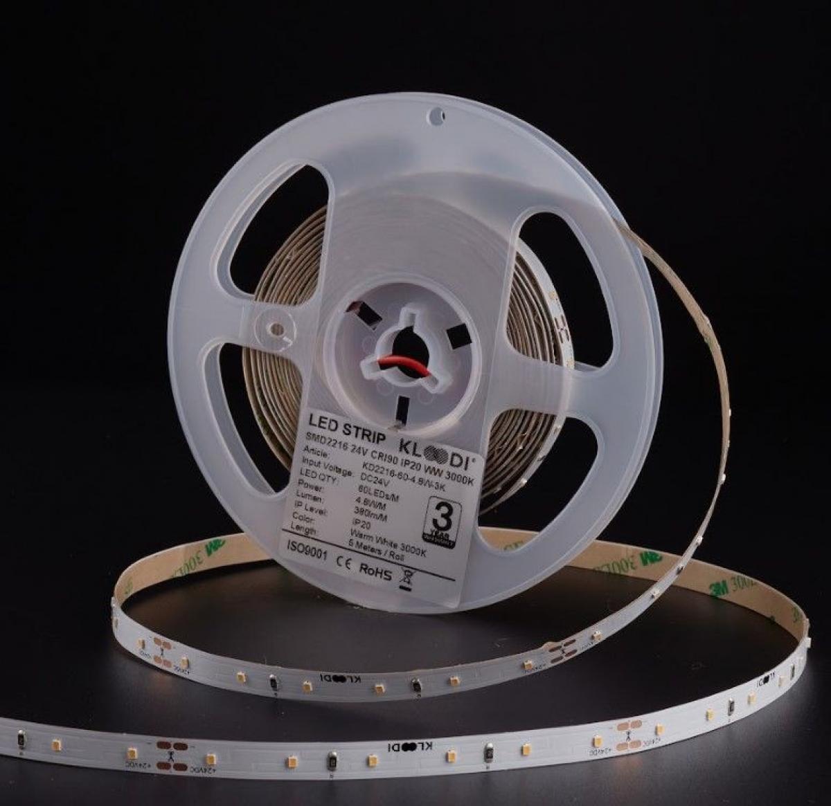 LED Стрічка 4,8W 60LED 3000K 380LM IP20 24V KLOODI KD2216-60-4.8W-3К-24V, фото 1