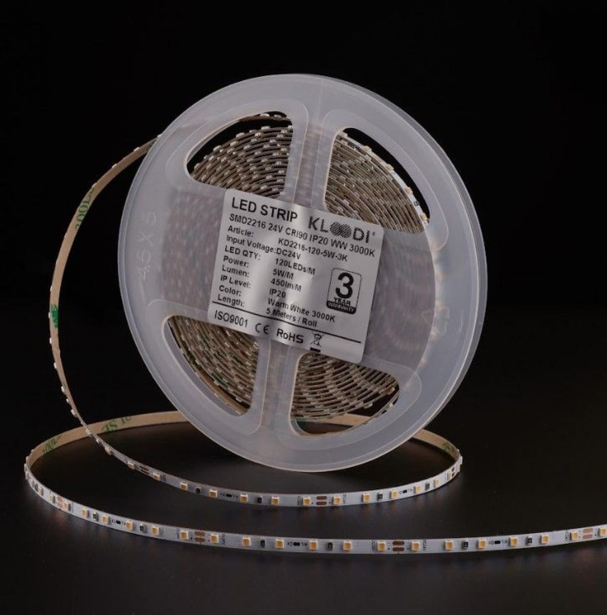 LED Стрічка 5W 120LED 3000K 450LM IP20 24V KLOODI KD2216-120-5W-3К-24V, фото 1