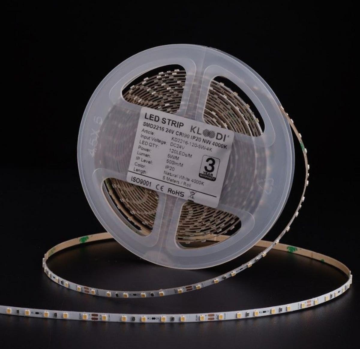 LED Стрічка 5W 120LED 4000K 500LM IP20 24V KLOODI KD2216-120-5W-4К-24V, фото 1