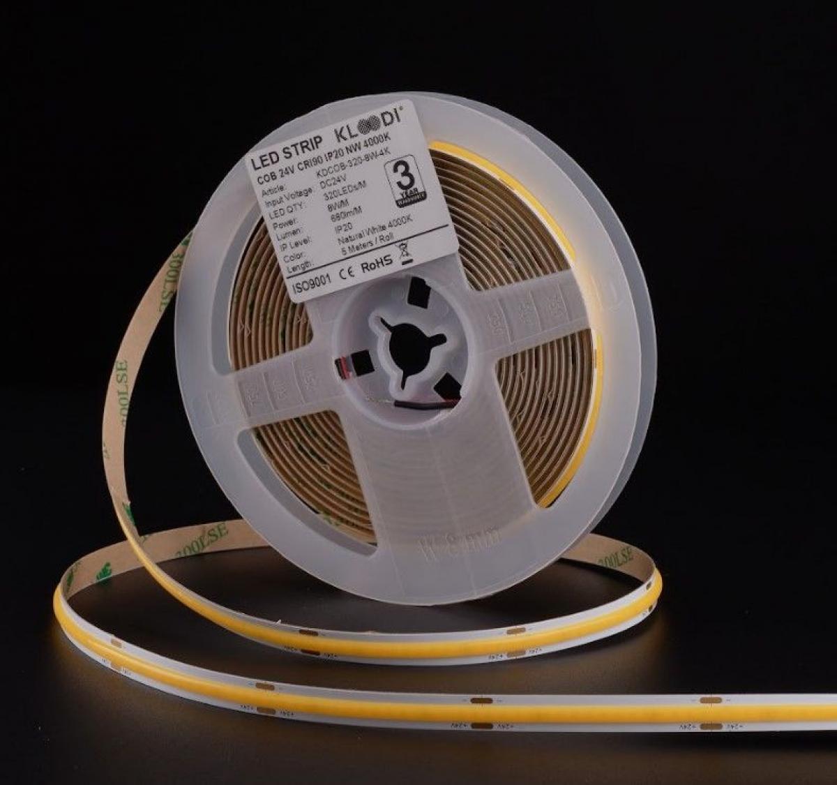 LED Стрічка 8W 320LED 4000K 680LM IP20 24V KLOODI KDCOB-320-8W-4К-24V, фото 1