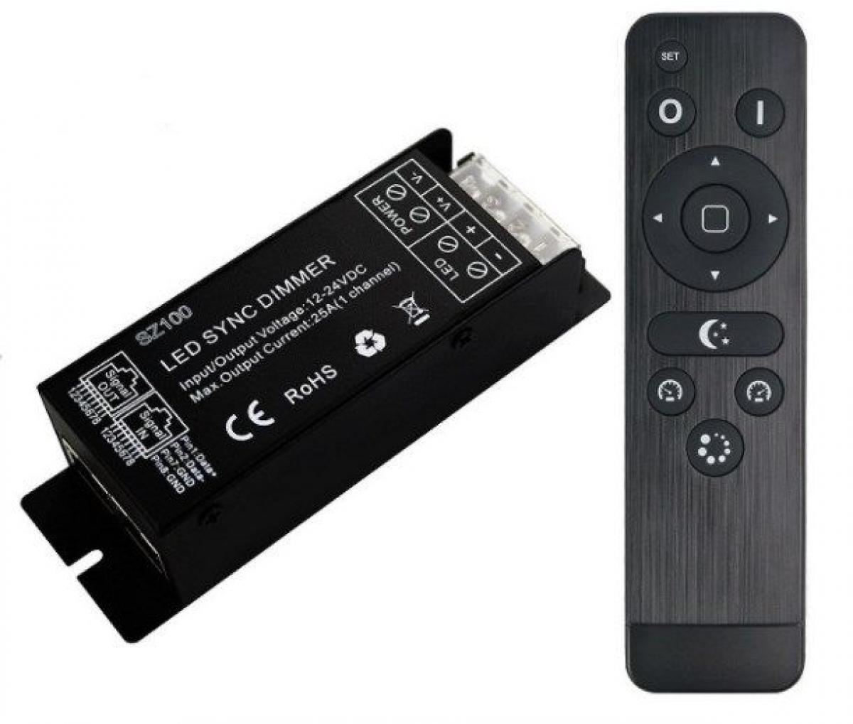Пульт дистанційного керування+контроллер RF 2.4GHz 1-зонний DIM, 12-24V/DC 1*25A, 1*300-600W, RF 2.4GHz KLOODI KD-HX-RFBT001-DIM, фото 1