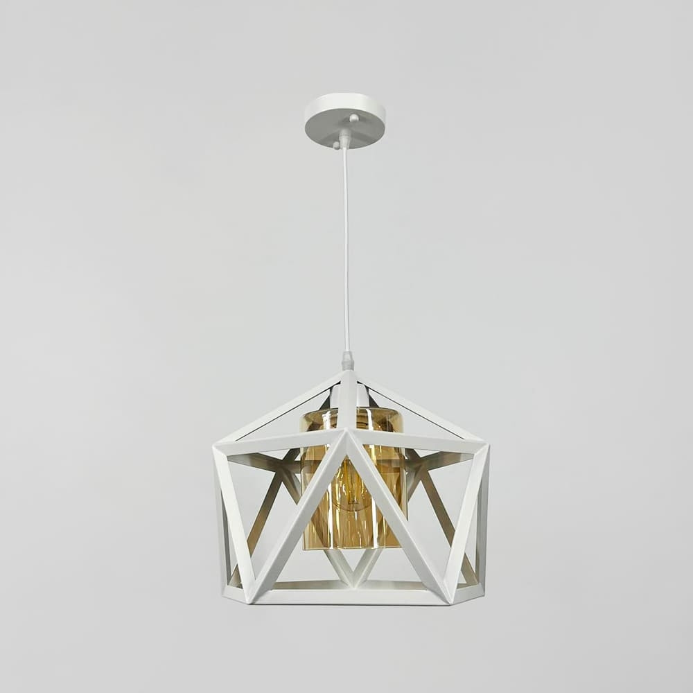 Світильник лофт із бурштиновим плафоном у каркасі білого кольору Ø 30х28 см | Line F | Арт. 12203/1 WT+AM, фото 1