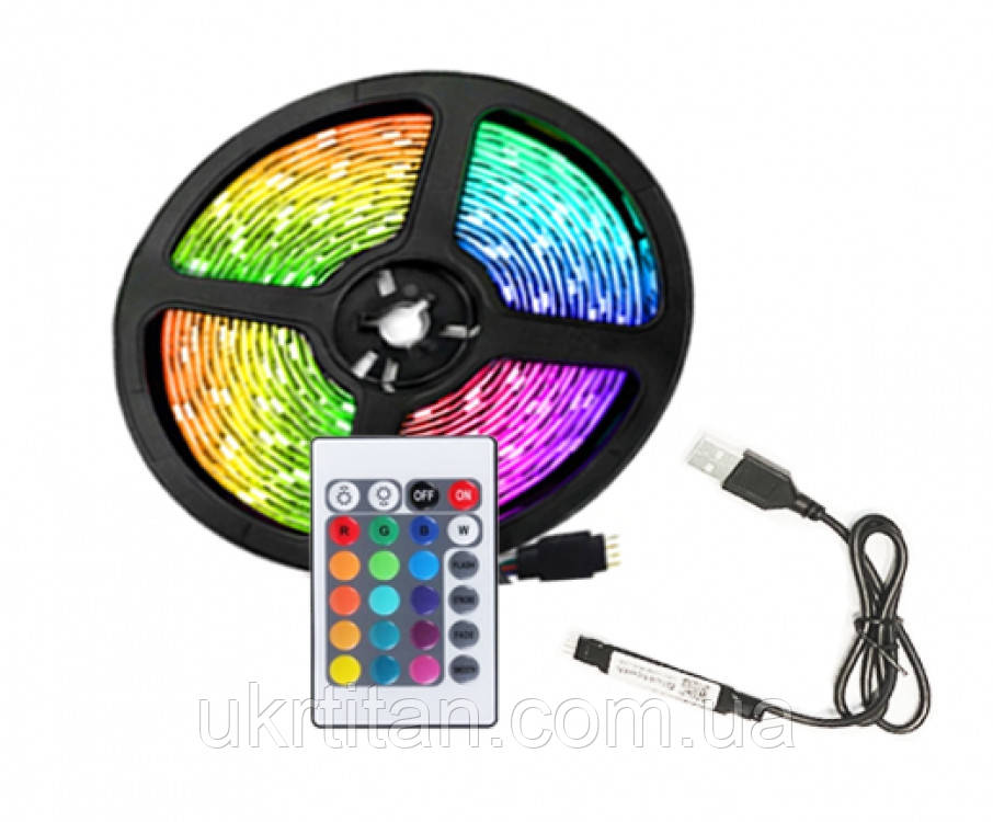 Оригінал! Світлодіодна LED-стрічка 5 м з пультом живлення від usb — найвища якість!, фото 1
