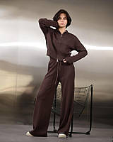 Жіночий в'язаний костюм на блискавці коричневий ВТ6803