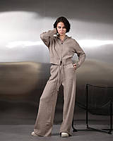 Жіночий в'язаний костюм на замку беж ВТ6804