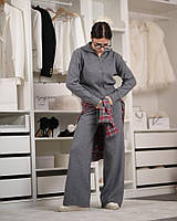 Жіночий в'язаний костюм на блискавці сірий ВТ68056
