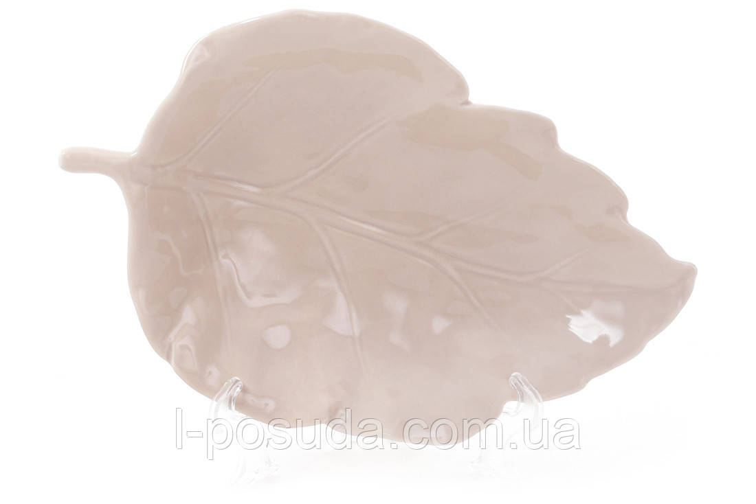 Блюдо фарфорове Лист 19 см бежевий, фото 1