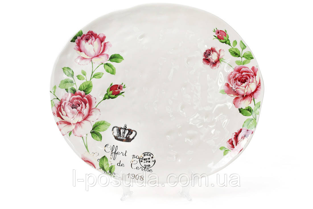 Блюдо овальне керамічне Рози 35 см для сервірування, фото 1