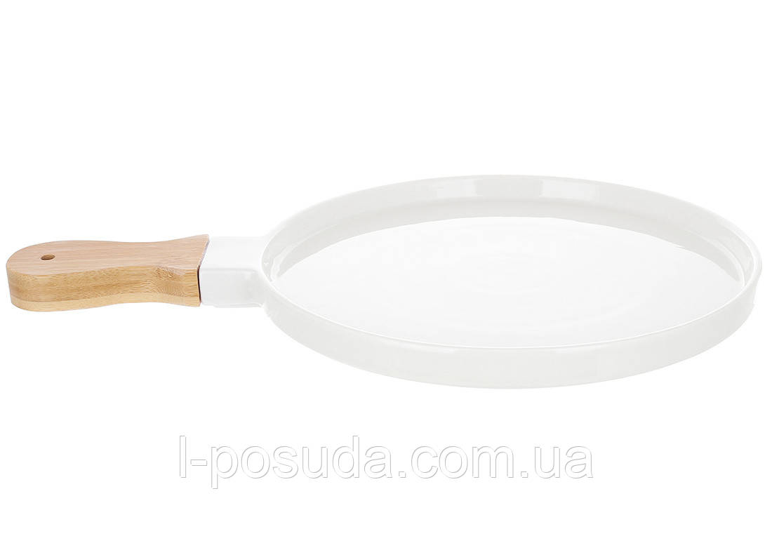 Блюдо порцелянове з бамбуковою ручкою 29х26 см, фото 1