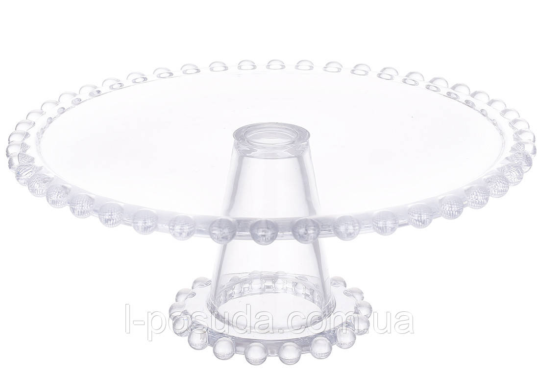 Прозоре скляне блюдо з ніжкою Фенечка 21см, фото 1