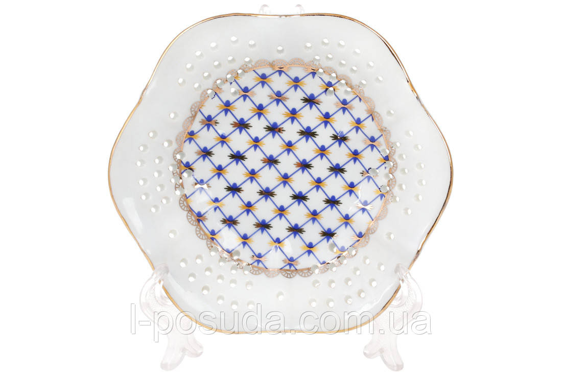 Блюдо порцелянове 15 см Кобальтова сітка для десерту, фото 1