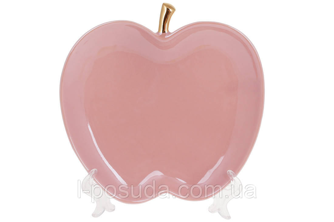 Тарілка порцелянова Яблуко 18,5 см рожевий перламутр з золотом, фото 1