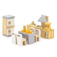 Игровой набор деревянной мебели для кукол кухня и столовая для девочек от 3 лет для ролевых игр BROWN