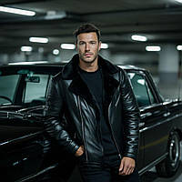 Шкіряна куртка чорна чоловіча на хутрі Winter