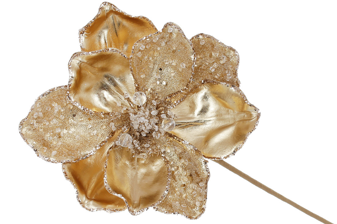 Штучна квітка Магнолія золота з кристалами 20см, фото 1