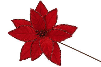 Штучна квітка Пуансетія червона з оксамиту 28см