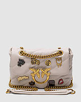 💎 Pinko Grey Quilted Leather Love Mini Puff Pins 22 х 15 х 9 см