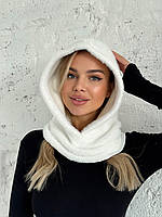 Капюшон з коміром з екохутра "Альпака", колір білий