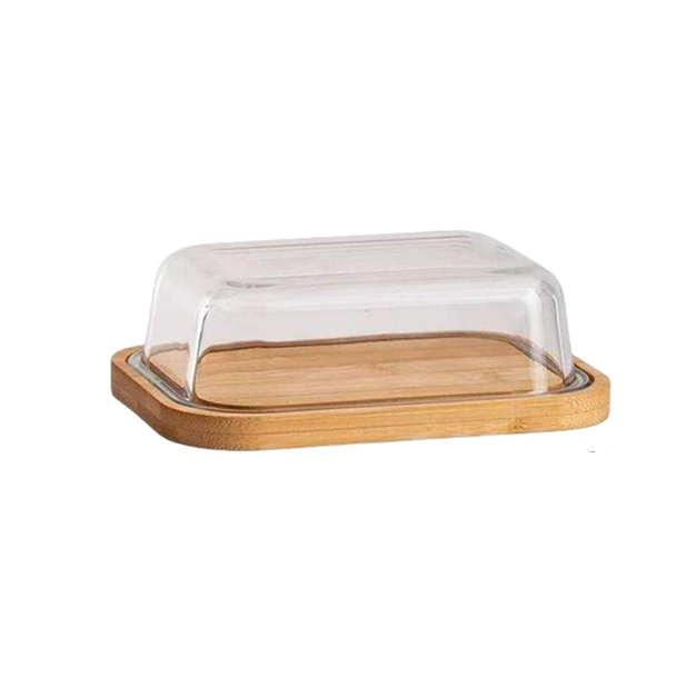 Скляна маслянка з бамбуковою підставкою 400 мл, фото 1