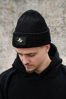 Тепла подовжена трикотажна шапка біні докер з принтом Ghost Without Dominic Black