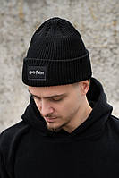 Тепла подовжена трикотажна шапка біні докер з принтом White Harry Potter Without Dominic Black