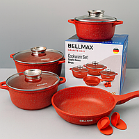 Набір кухонного посуду Bellmax BM-120 із гранітним антипригарним покриттям, 9 предметів, Червоний