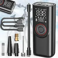 Портативний автомобільний компресор ATJ-9566 із цифровим дисплеєм, L0ED-ліхтариком та набором насадок