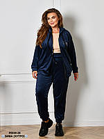 5930-26 Спортивний костюм жіночий на блискавці велюр на хутрі батал (3 од: 54,56,58), фото 3