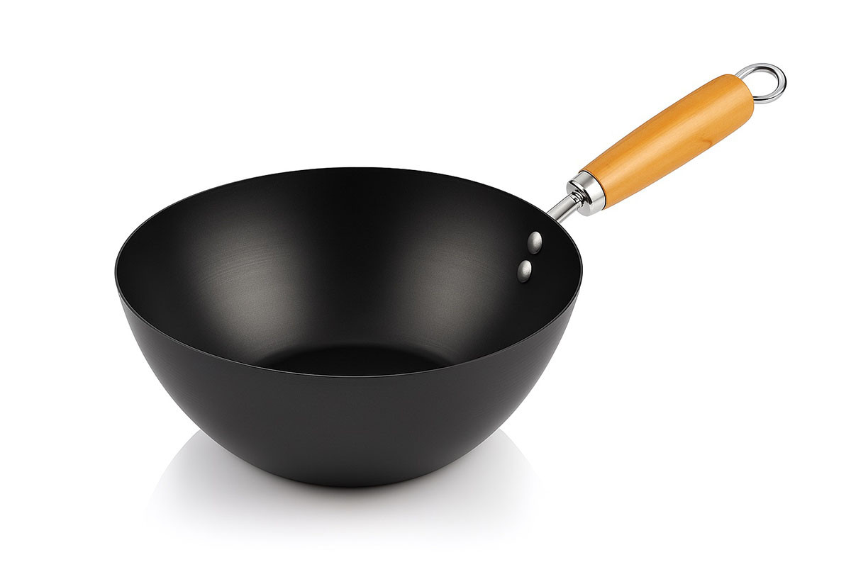 Сковорода WOK 240 мм з вуглецевої сталі з дерев’яною ручкою | глибока вок-сковорода для смаження та тушкування, фото 1