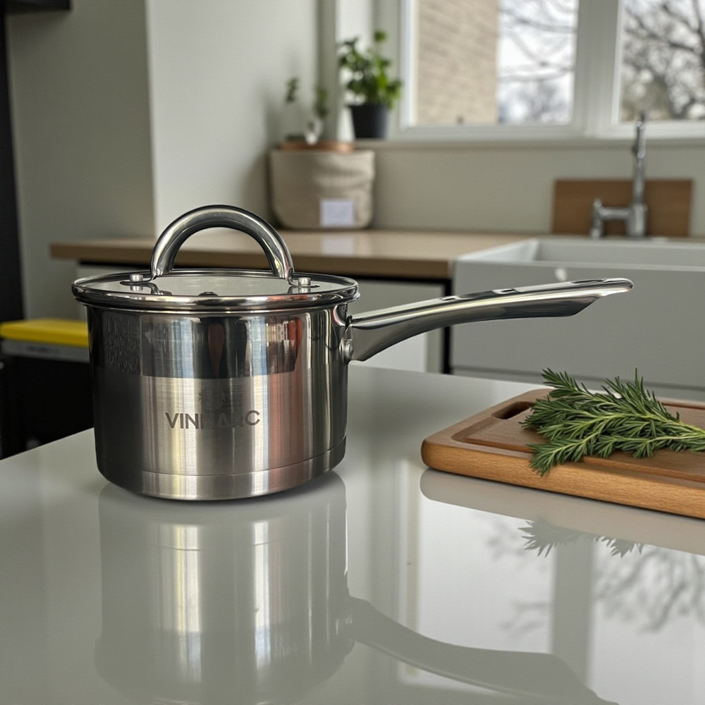 Ківш з кришкою 1.1 л нержавіюча сталь 15см Vinnarc 7413VN, фото 1