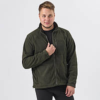 Чоловіча флісова кофта під горло тепла Соlumbia демісезонна фліска на блискавці з кишенями оливкового кольору Коламбія