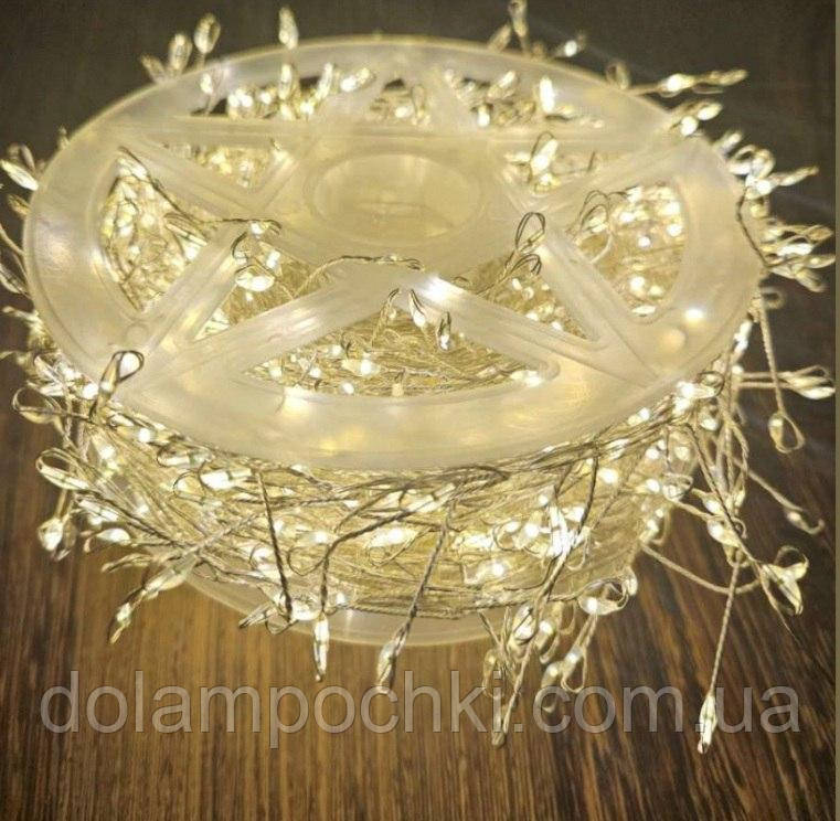 Гірлянда Роса-мішура 1500LED 50м, реле 8 режимів +USB адаптер Біла Тепла, фото 1
