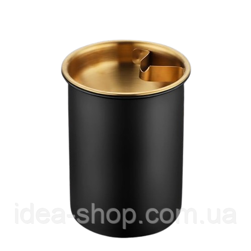 Попільничка бездимна вітрозахисна з кришкою металева Чорна настільна або в авто, фото 1