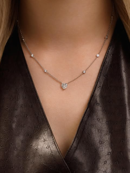 Срібне кольє серденько з камінчиками, фото 1