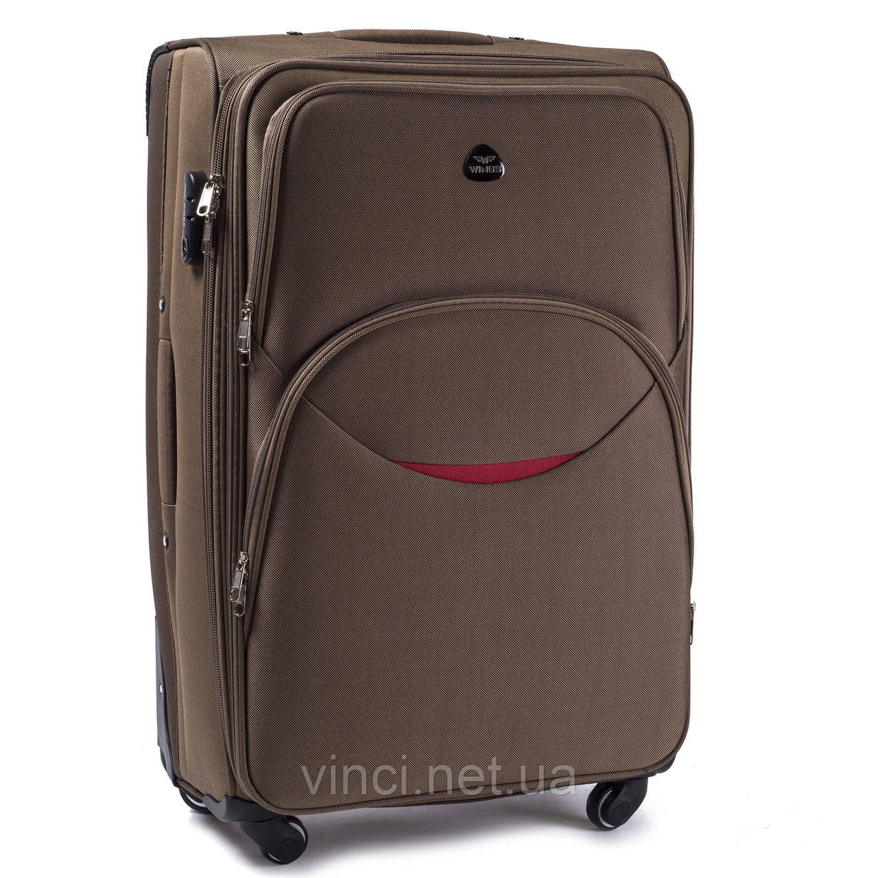 Чемодан дорожній великий КОРИЧНЕВИЙ 76х48х30 на 4 колесах з цупкої тканини CODURA 1200D 360* Валіза WINGS 1708, фото 1