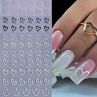 Наклейки для нігтів серця 3D 3 листа, чорні, білі, рожеві