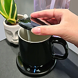 Набір підігрівача для чашок Ruhhy 22125 з керамічною кружкою, кришкою та ложкою (400 мл), фото 6