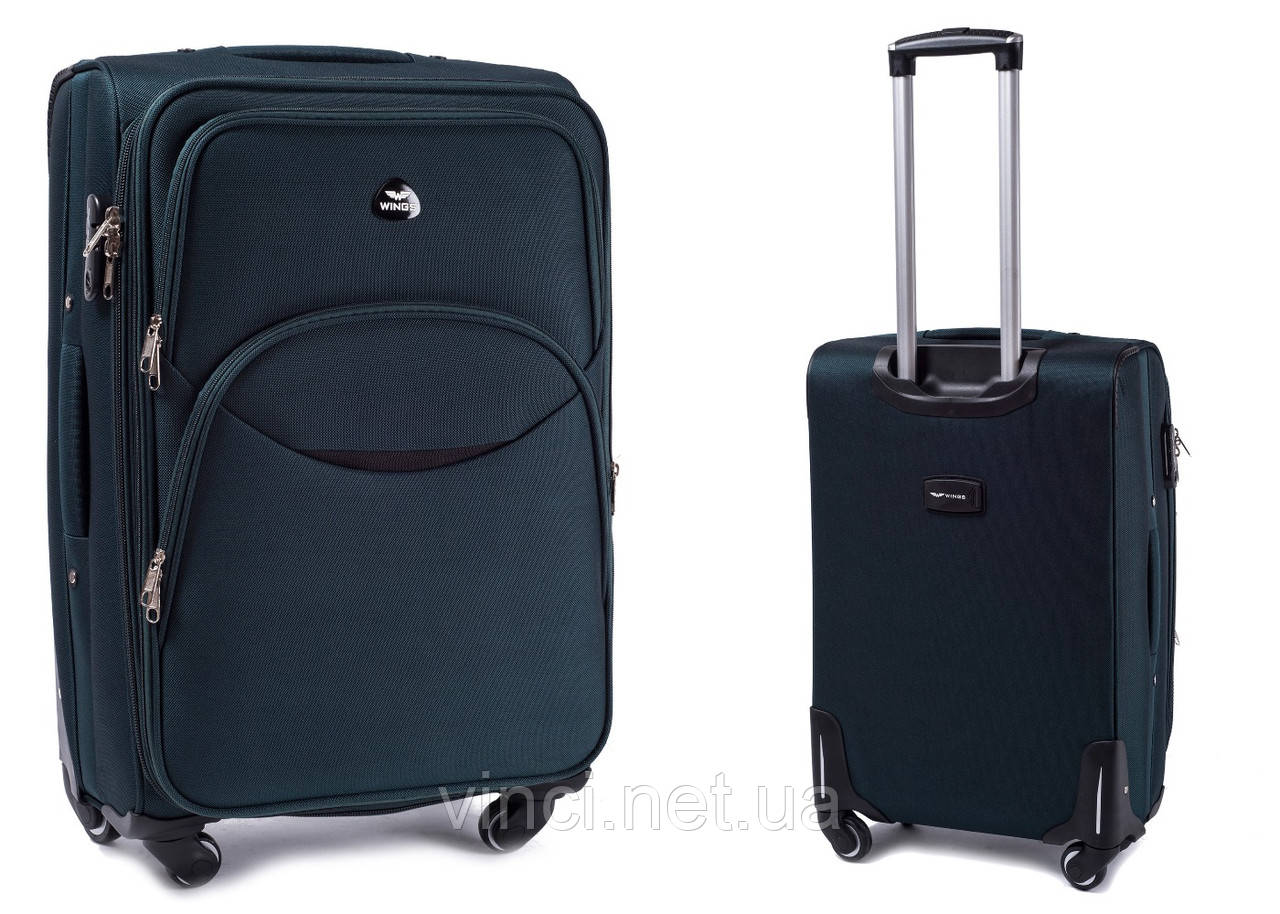 Чемодан дорожній на 4 колесах з цупкої тканини CODURA 1200D 360* Валіза 66х43х28см WINGS 1708 , середній ЗЕЛЕНИЙ, фото 1