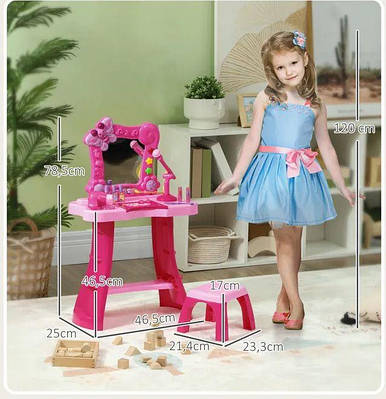 Дитячий туалетний столик зі стільчиком і звуком Трюмо краси для дівчинки зі дзеркалом з підсвіткою із феном