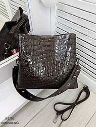 Стильна жіноча сумка з локовим оздобленням  на три відділення