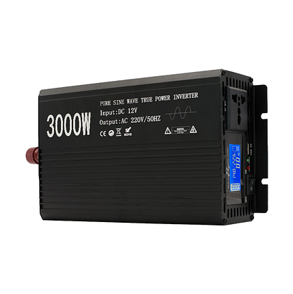 Перетворювач напруги 3000W LCD інвертор із чистою синусоїдою 12V-220V, фото 1