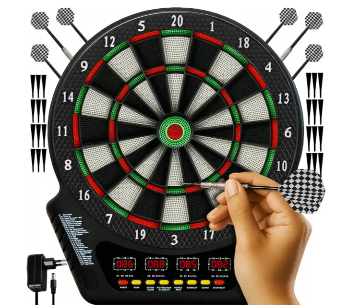 Електронний дартс Trizand 26307 (27 ігор, 243 режими, 1–16 гравців, 4 LED-дисплеї, адаптер у комплекті), фото 1